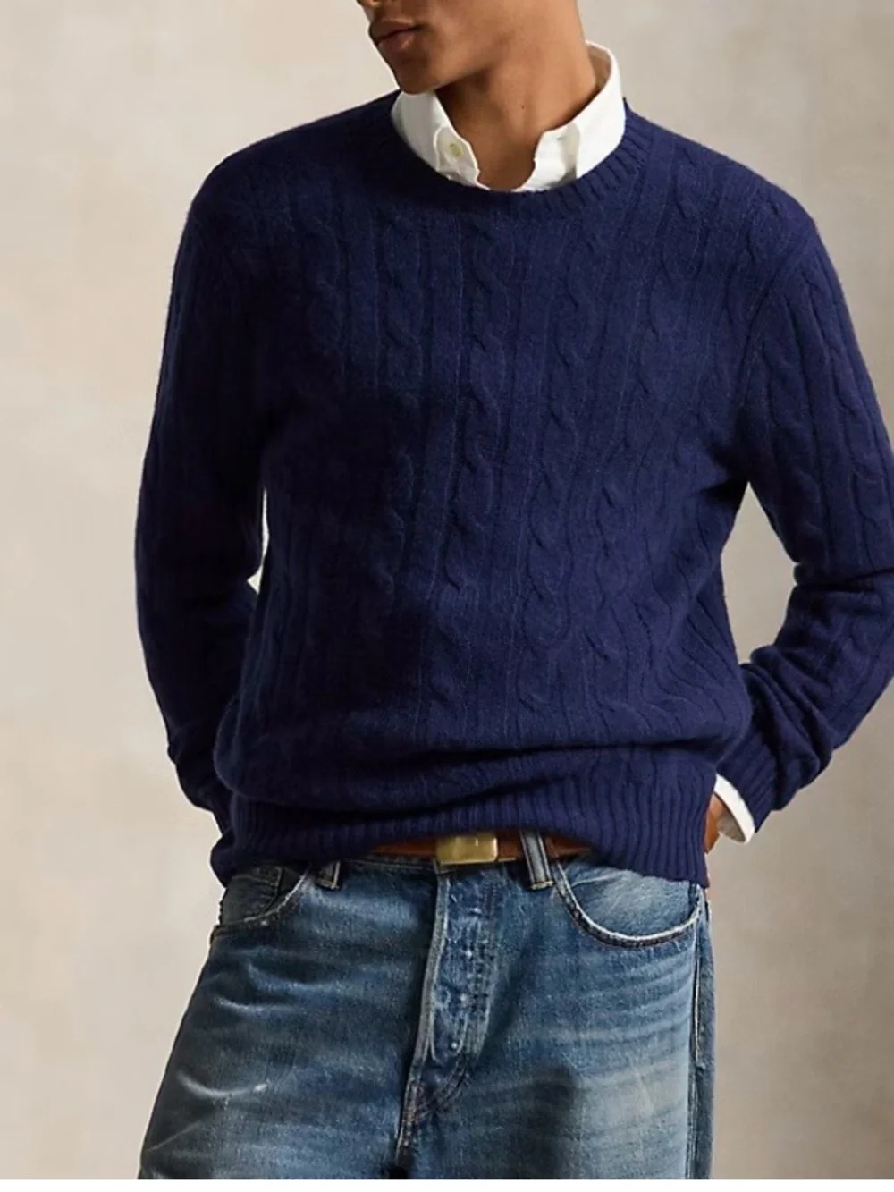 Banana Republic Men's Navy Cable Crewneck Sweater